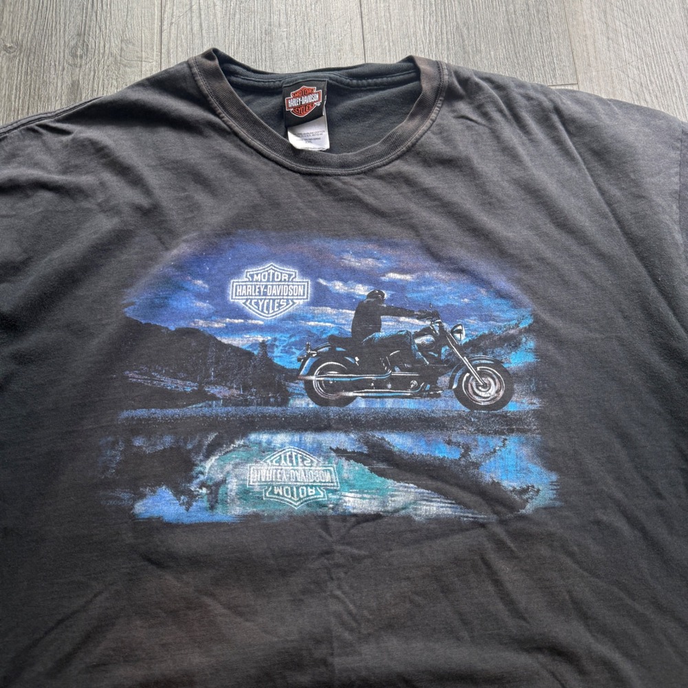 Harley-Davidson 2XL USA Tee 2002 Downtown Seattle Faded Black Double Sided